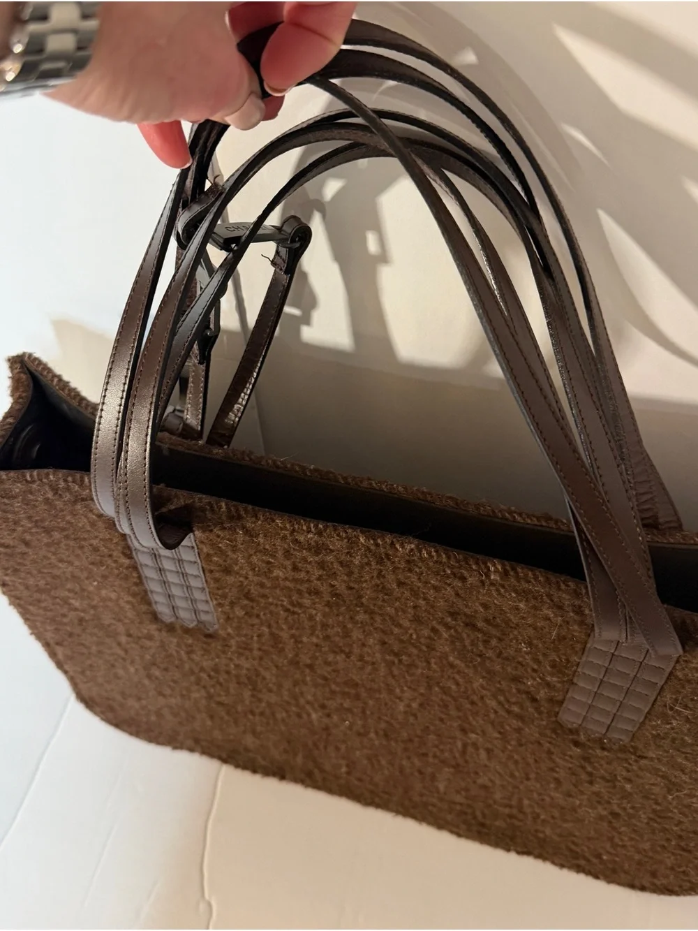 CHANEL Brown Shearling Shoulder Tote with Leather Straps